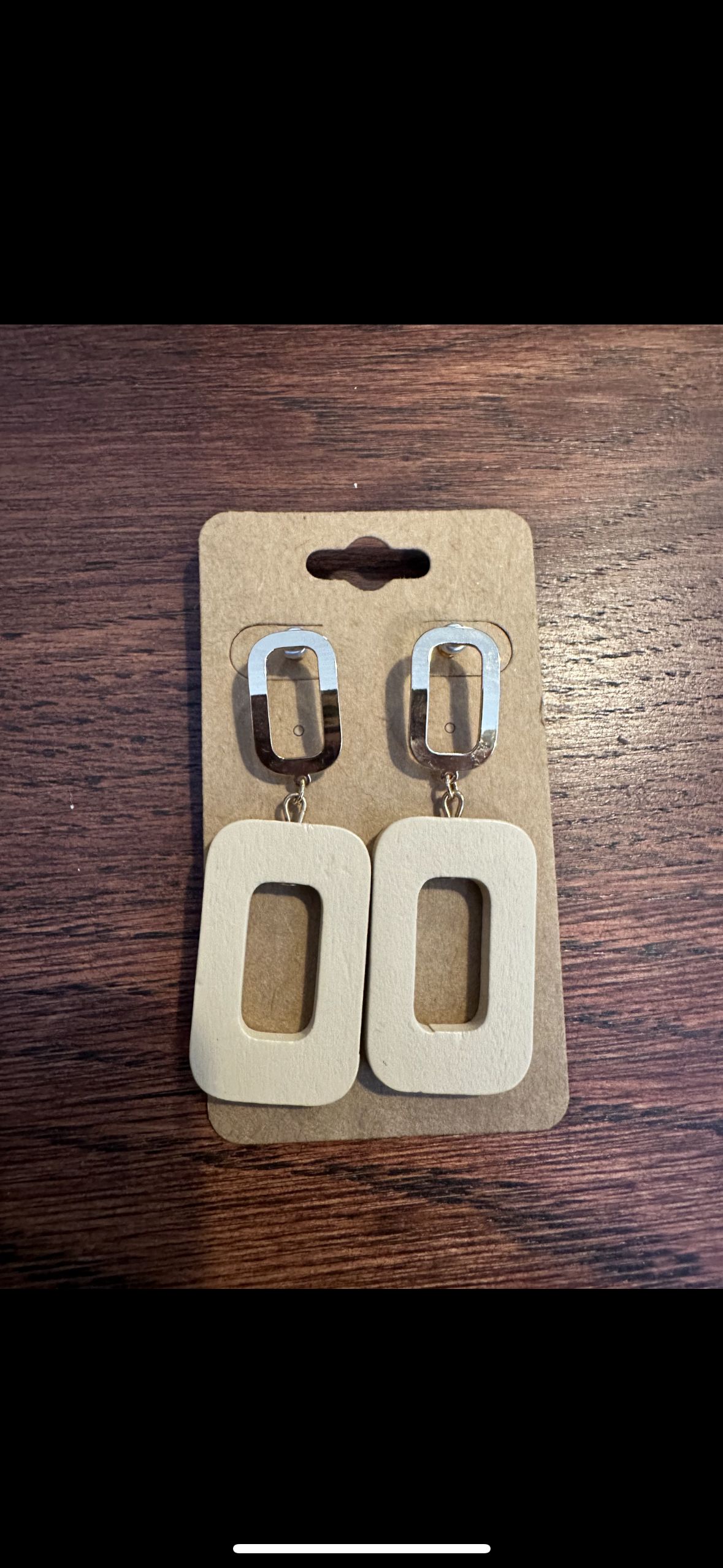 Rectangle Cutout Wood Hoop Earring