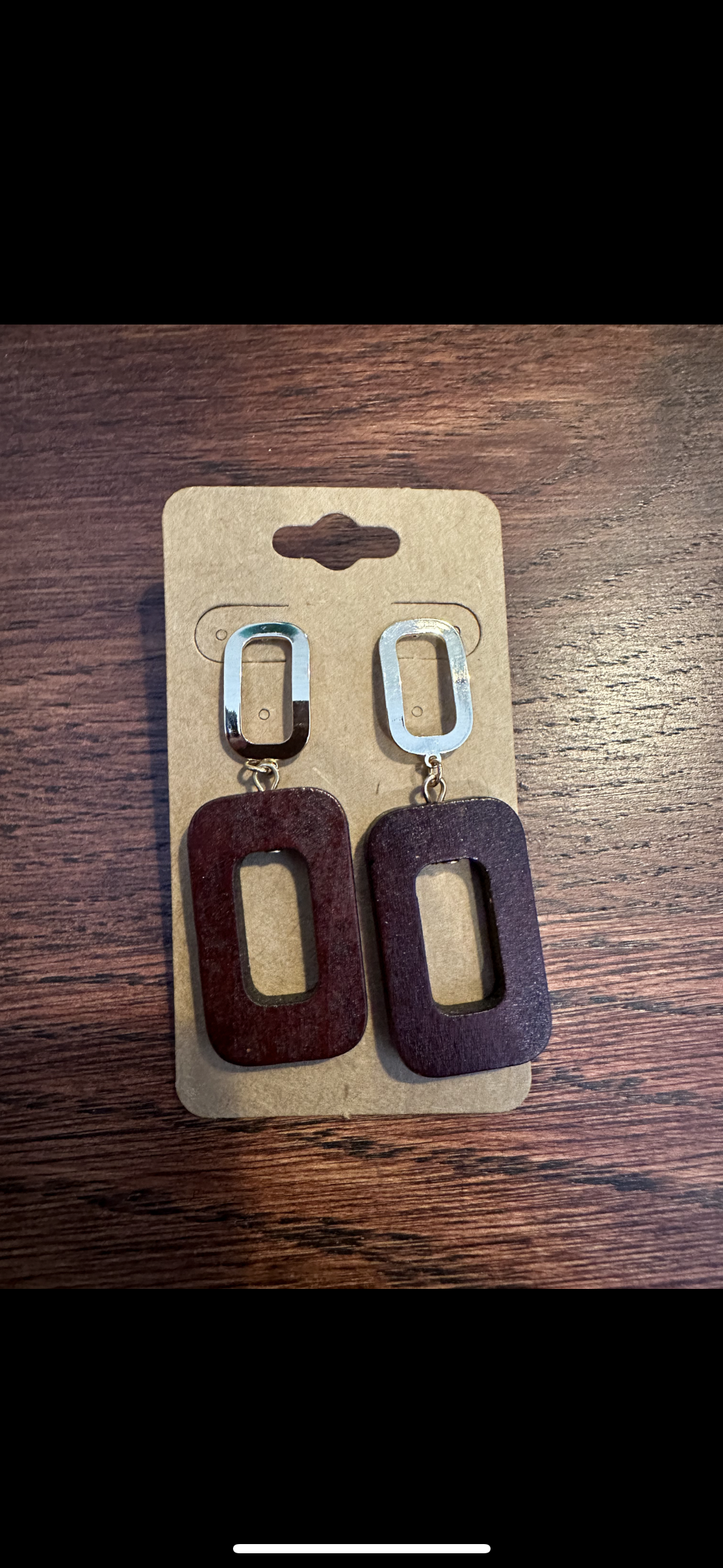 Rectangle Cutout Wood Hoop Earring