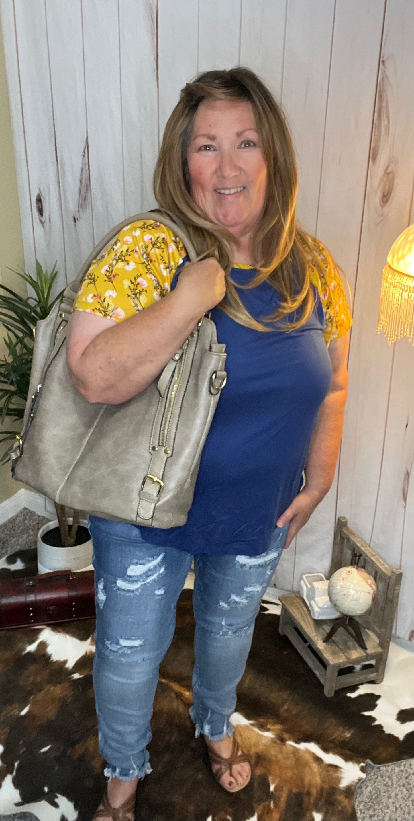 Navy & Mustard Floral Top
