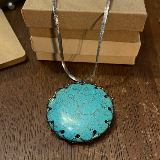 Blue Moon Pendant with Herringbone Chain