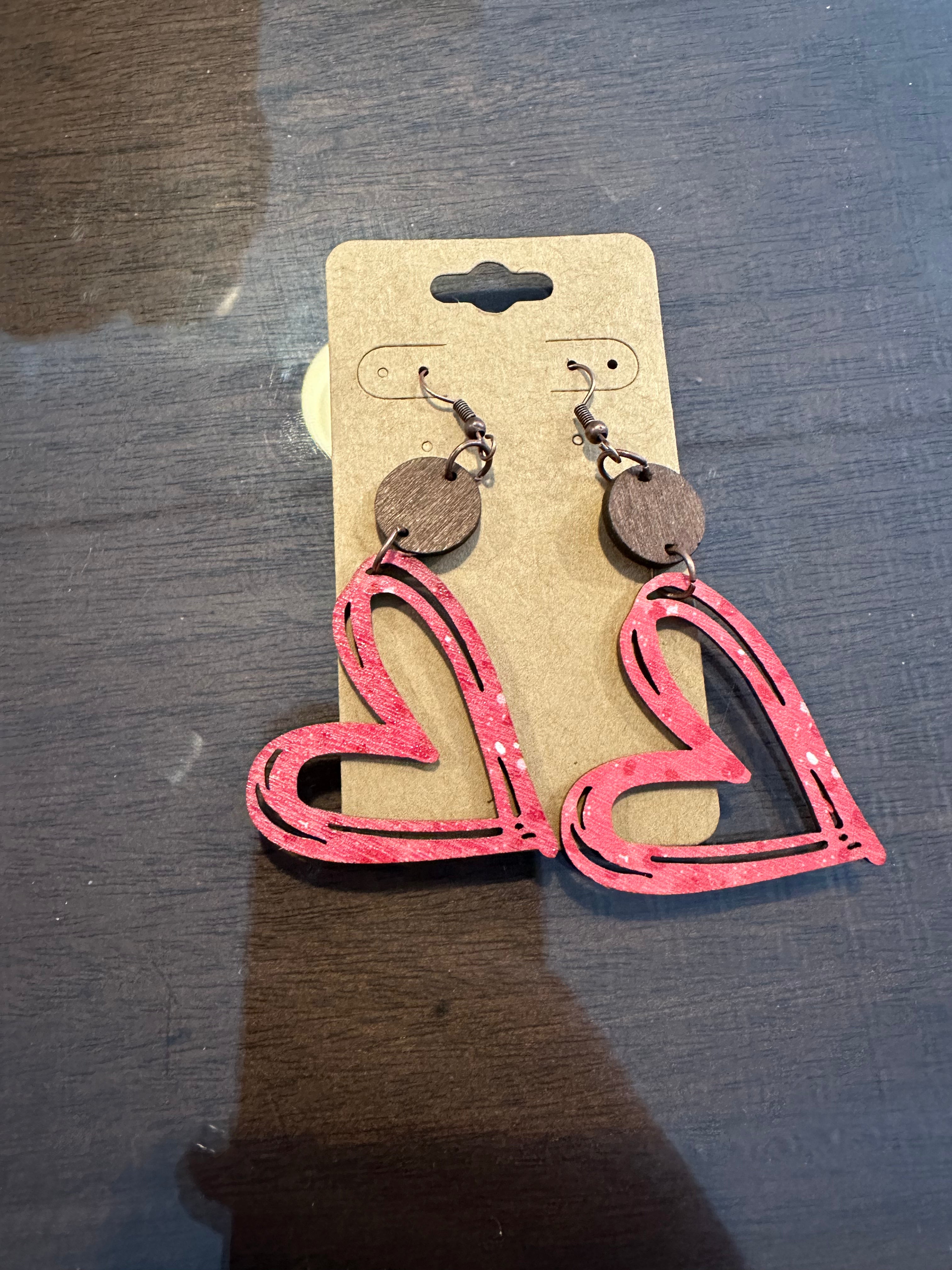 Wooden Heart Earrings