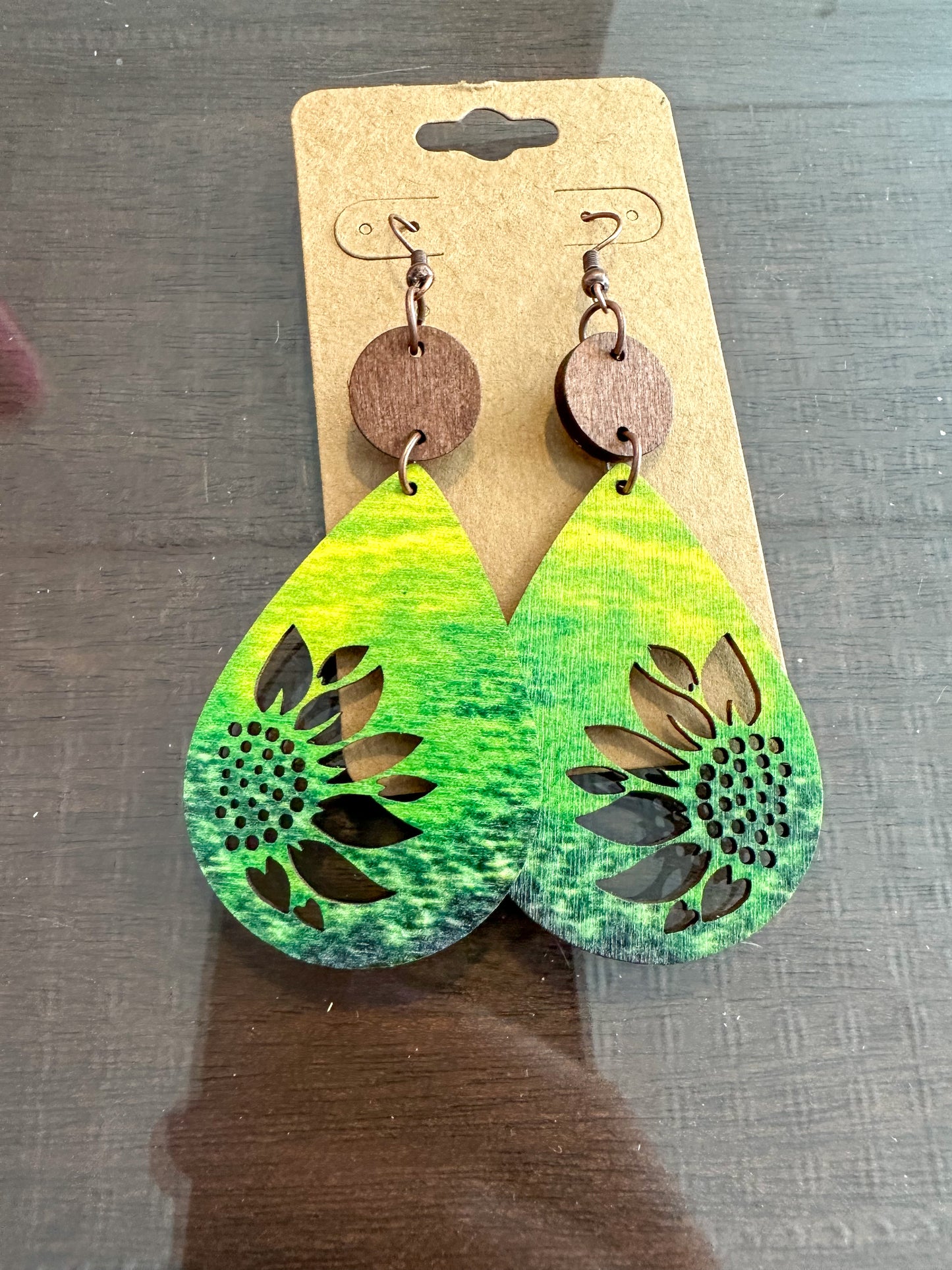 Wooden Neon Sunflower Earrings