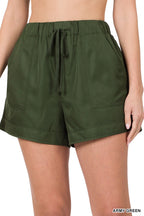 Woven Drawstring Shorts with Pockets