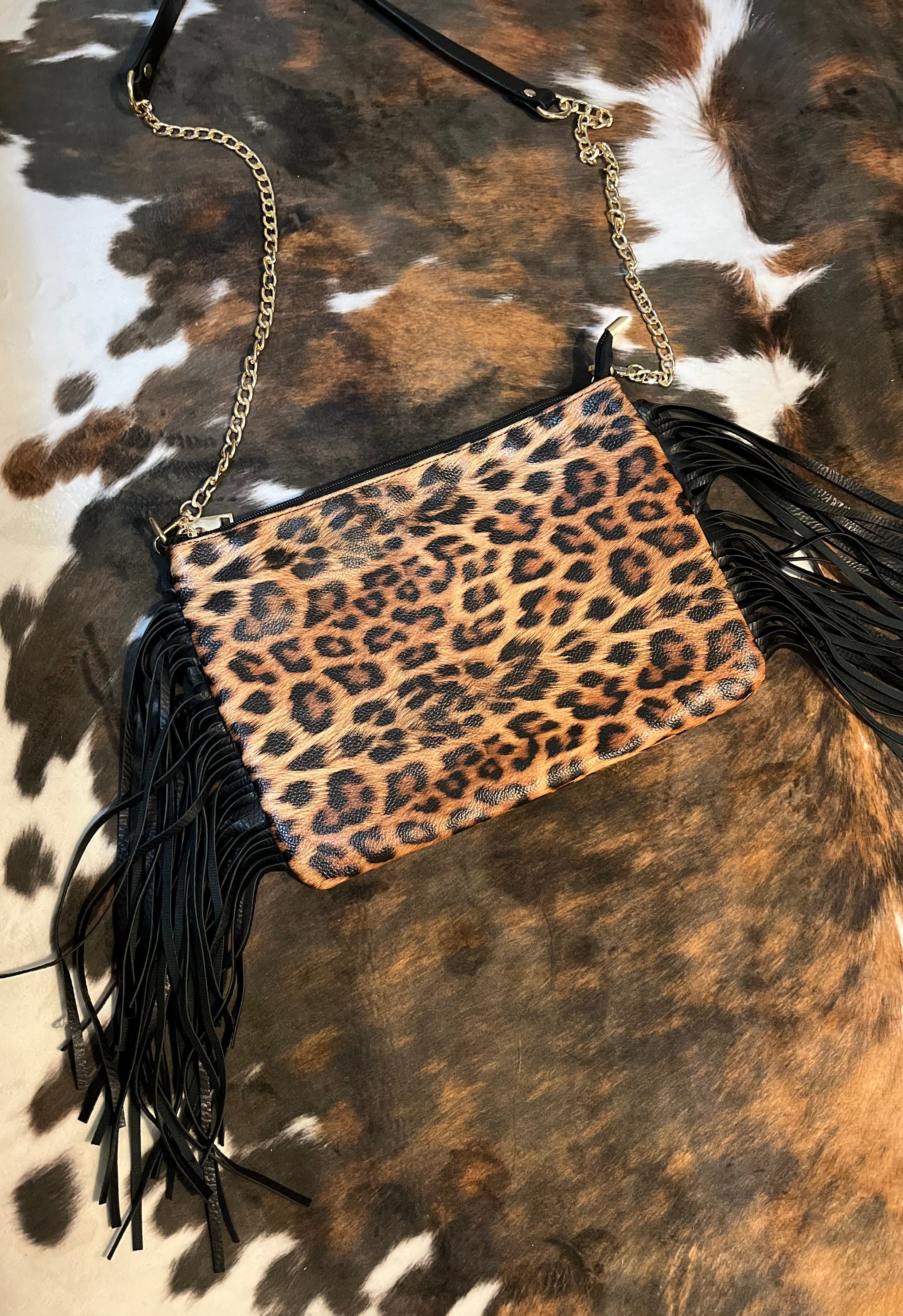 Cheyenne Leopard Crossbody with Fringe