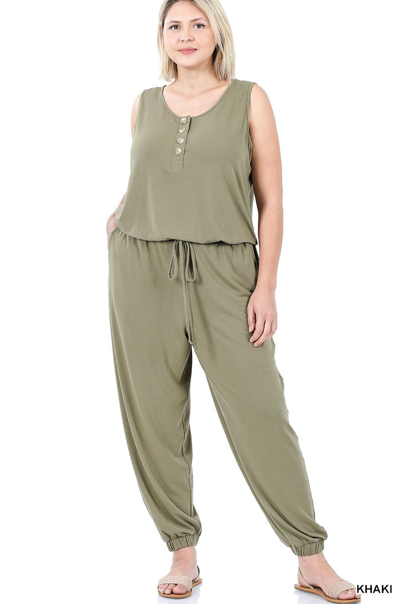 Sleeveless Jumpsuit with Buttons