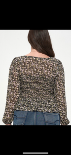 Black Floral Smocked Top
