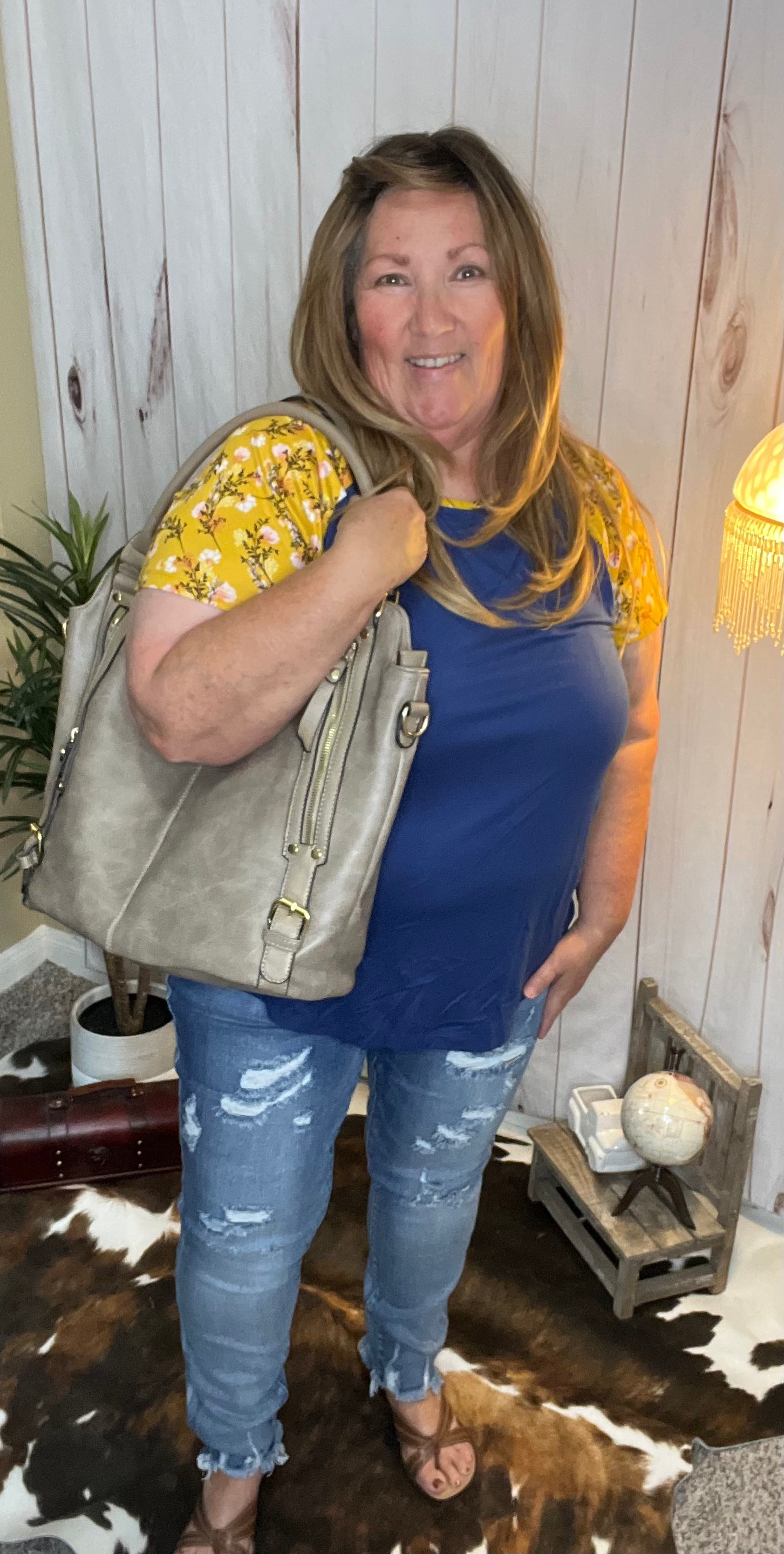 Navy & Mustard Floral Top