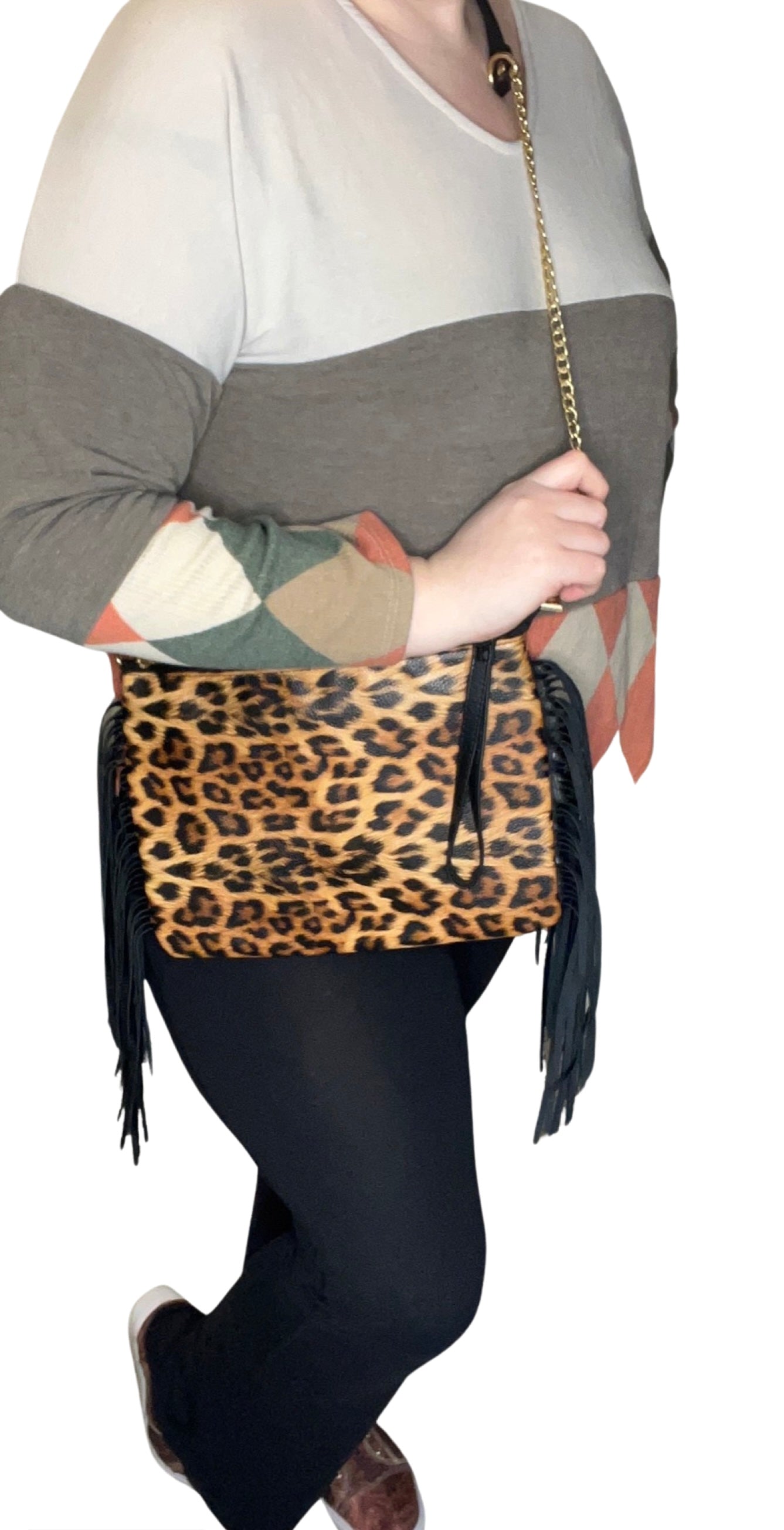 Cheyenne Leopard Crossbody with Fringe