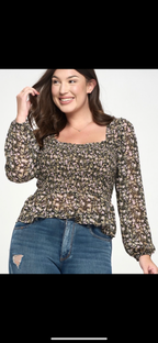 Black Floral Smocked Top