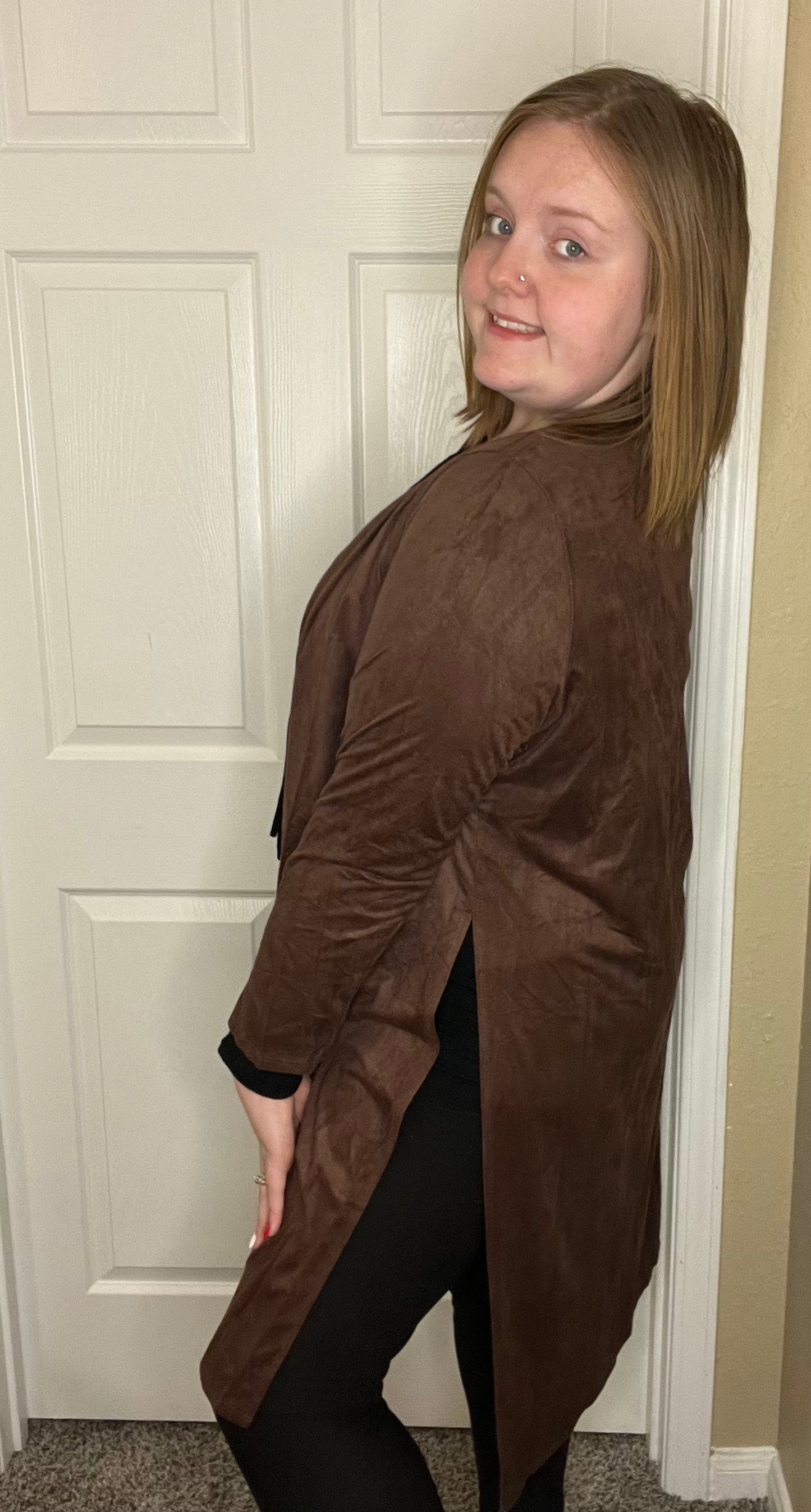 Mocha Faux Suede Long Cardi